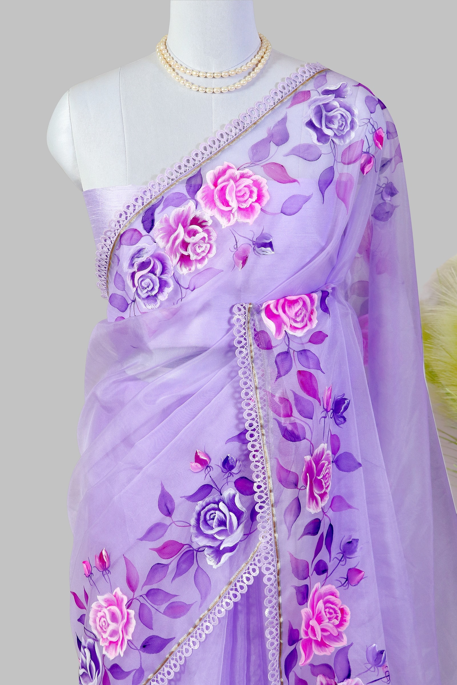 Gulab – Purple Roses Organza Saree - alternate view
