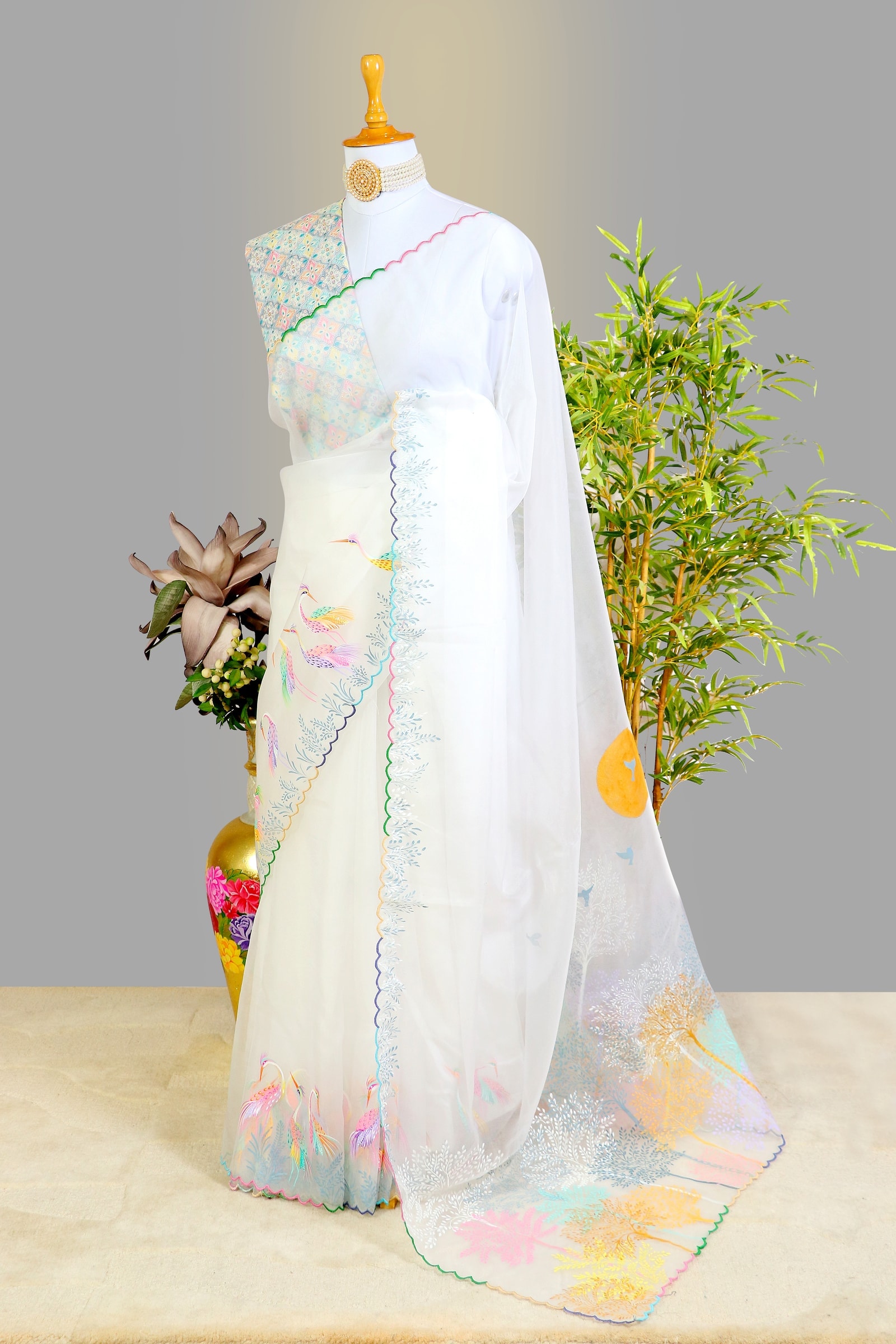 Bodhi – Gond Art on White Organza
